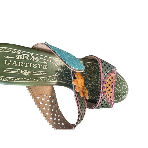 L’ Artiste By Spring Step Virgie Floral Platform Sandals Green/ Pink Size 41-  9 - Picture 4 of 15